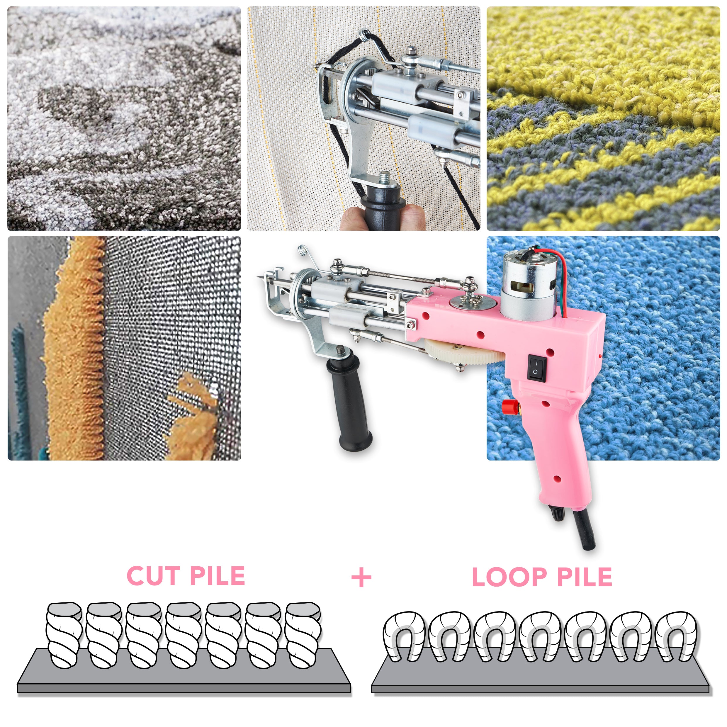2 in 1 Blue/Pink Tufting Gun Cut Pile and Loop Pile Electric Carpet Rug  Guns Carpet Weaving Knitting Machine for DIY 110V-240V